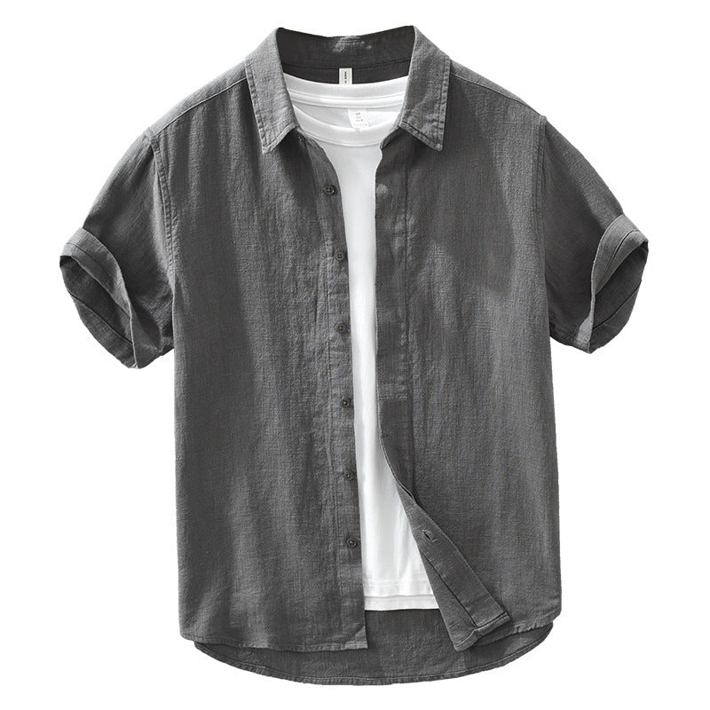 Breathable Cotton And Linen Lapel Short Sleeve Shirt