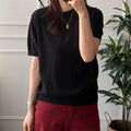 Pure Color Cotton Short Sleeve Sweater