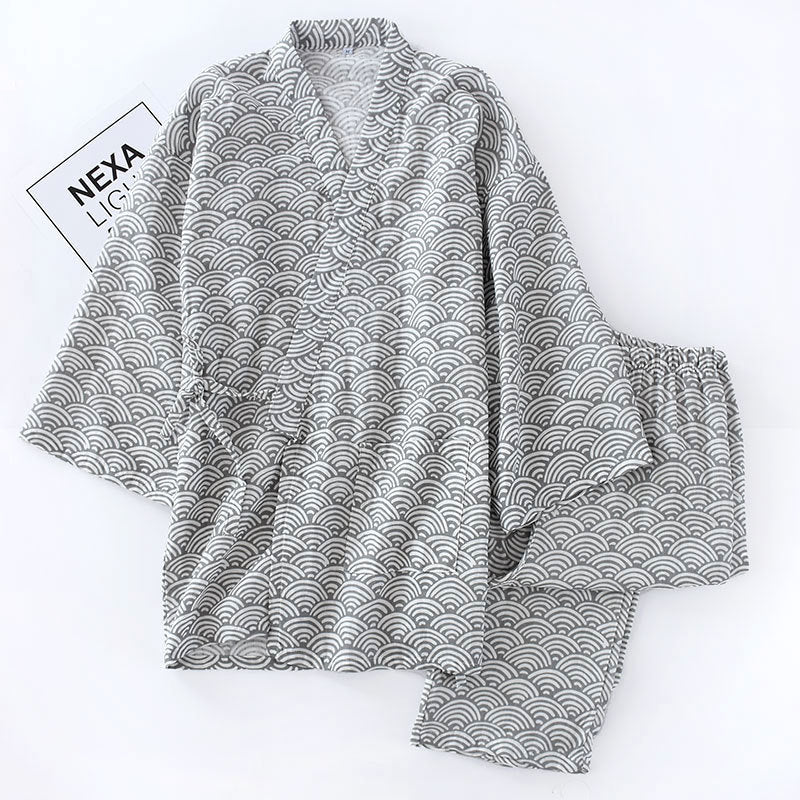 Cotton Double-layer Lace-up Striped Pajamas