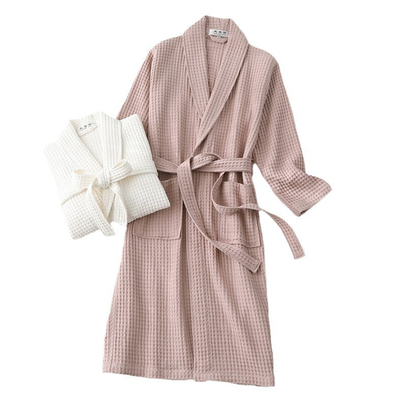 Pure Cotton Long Waffle Bathrobe