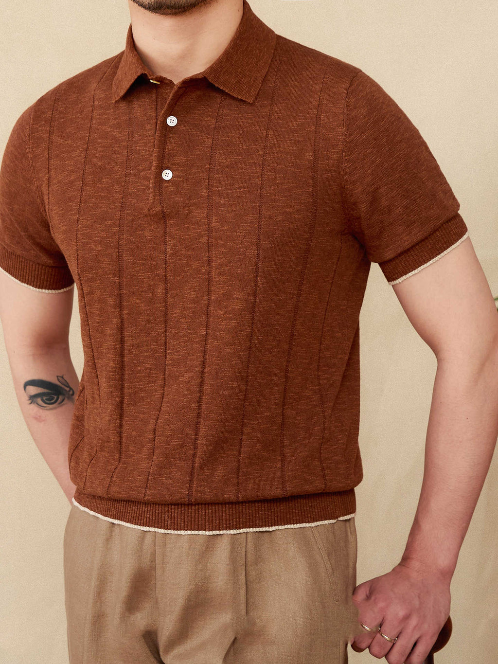 Men’s Cotton-Linen Blended Lapel Polo Shirt