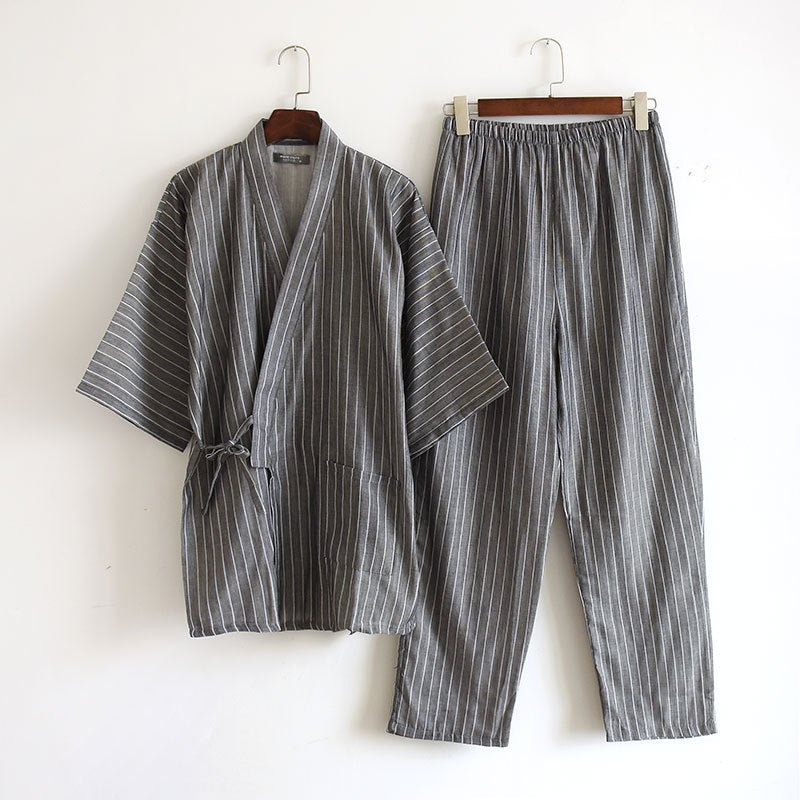 Cotton Double-layer Lace-up Striped Pajamas