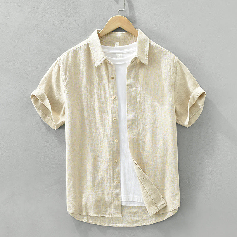 Breathable Cotton And Linen Lapel Short Sleeve Shirt