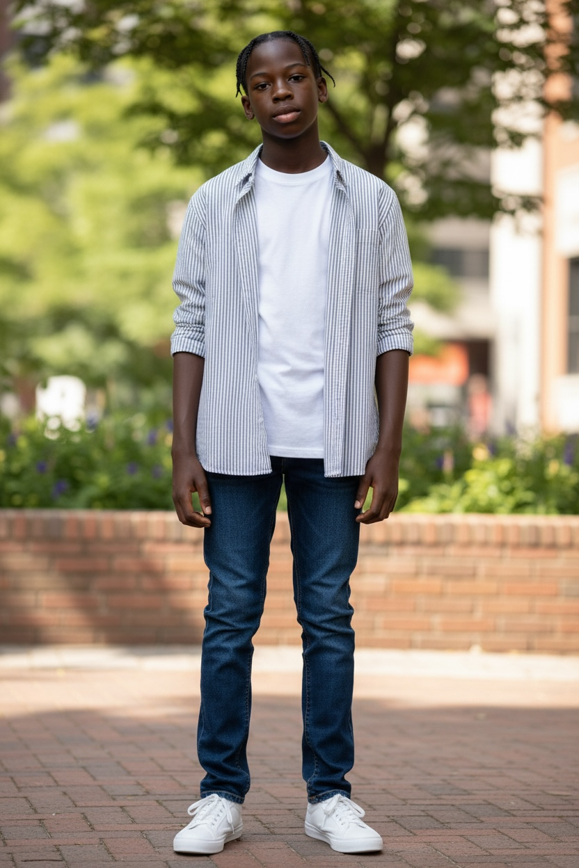 Vertical Striped Long-sleeved  Cotton Men's Shirt