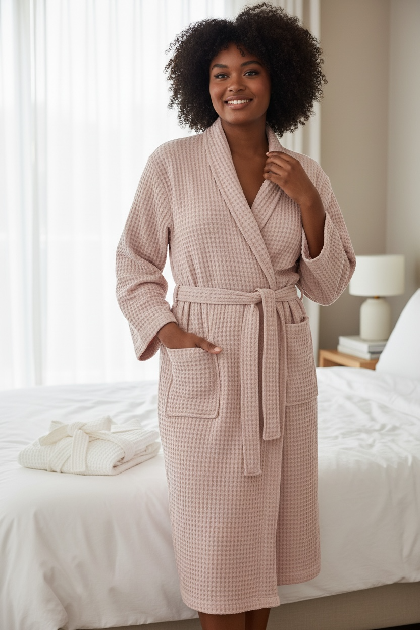 Pure Cotton Long Waffle Bathrobe