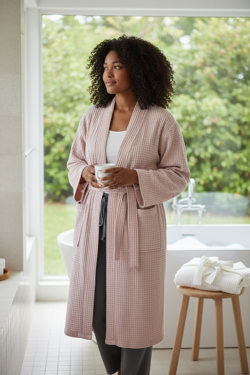 Pure Cotton Long Waffle Bathrobe