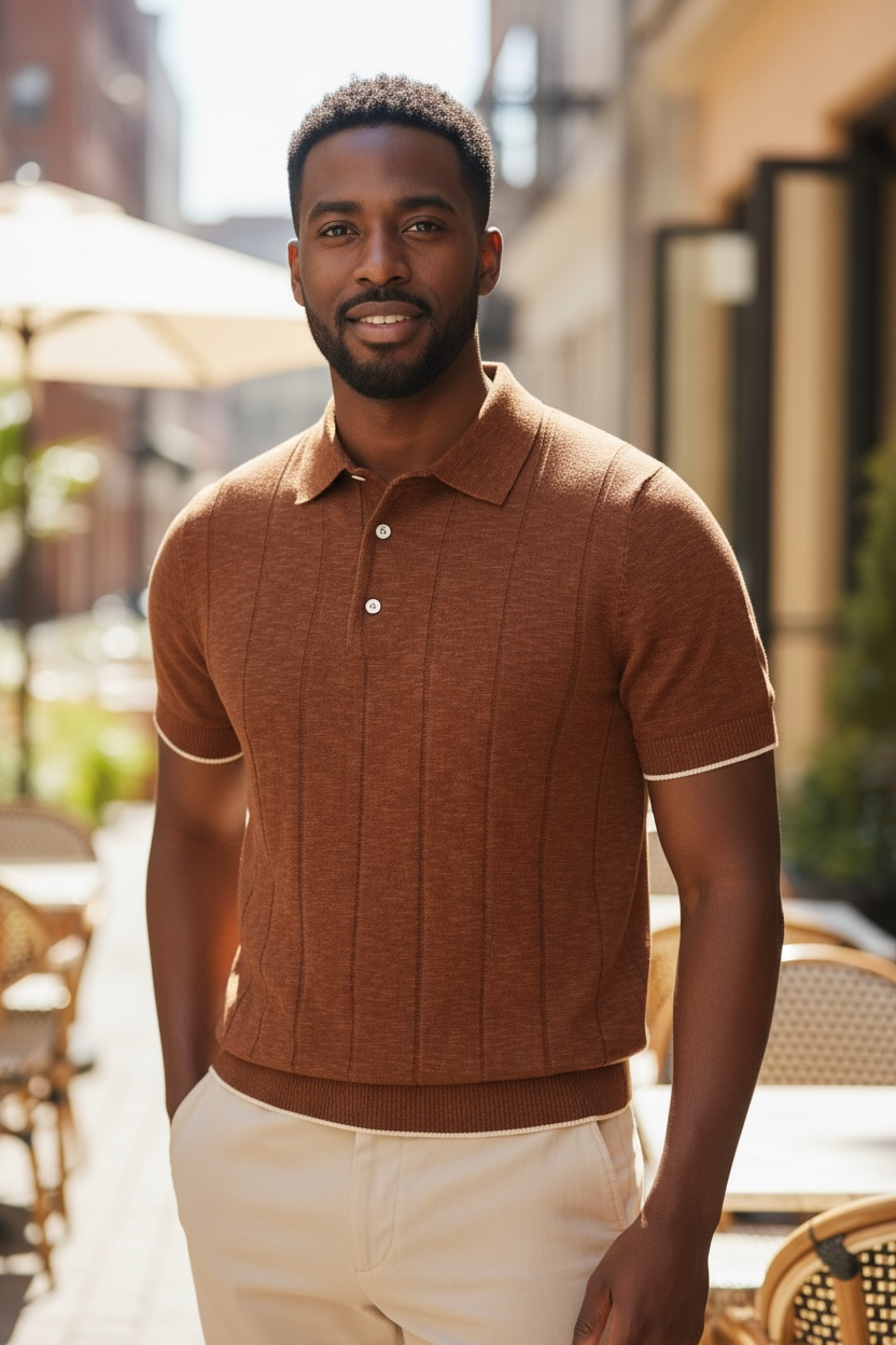 Men’s Cotton-Linen Blended Lapel Polo Shirt