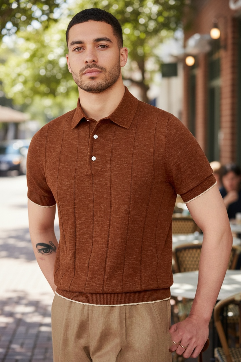 Men’s Cotton-Linen Blended Lapel Polo Shirt
