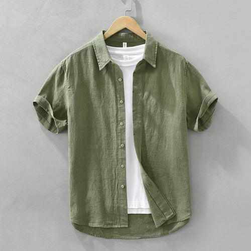 Breathable Cotton And Linen Lapel Short Sleeve Shirt