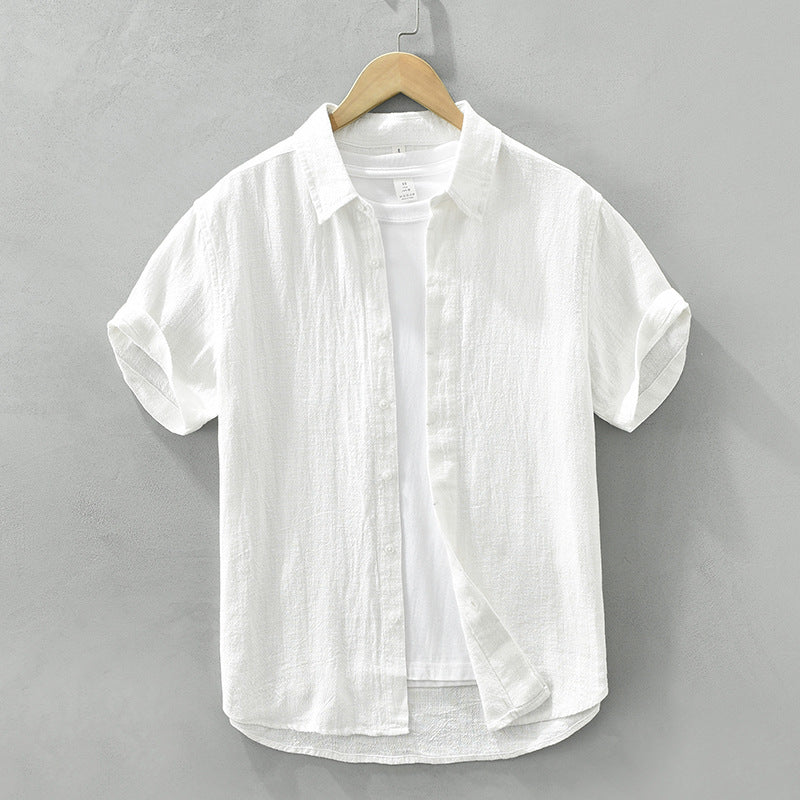 Breathable Cotton And Linen Lapel Short Sleeve Shirt