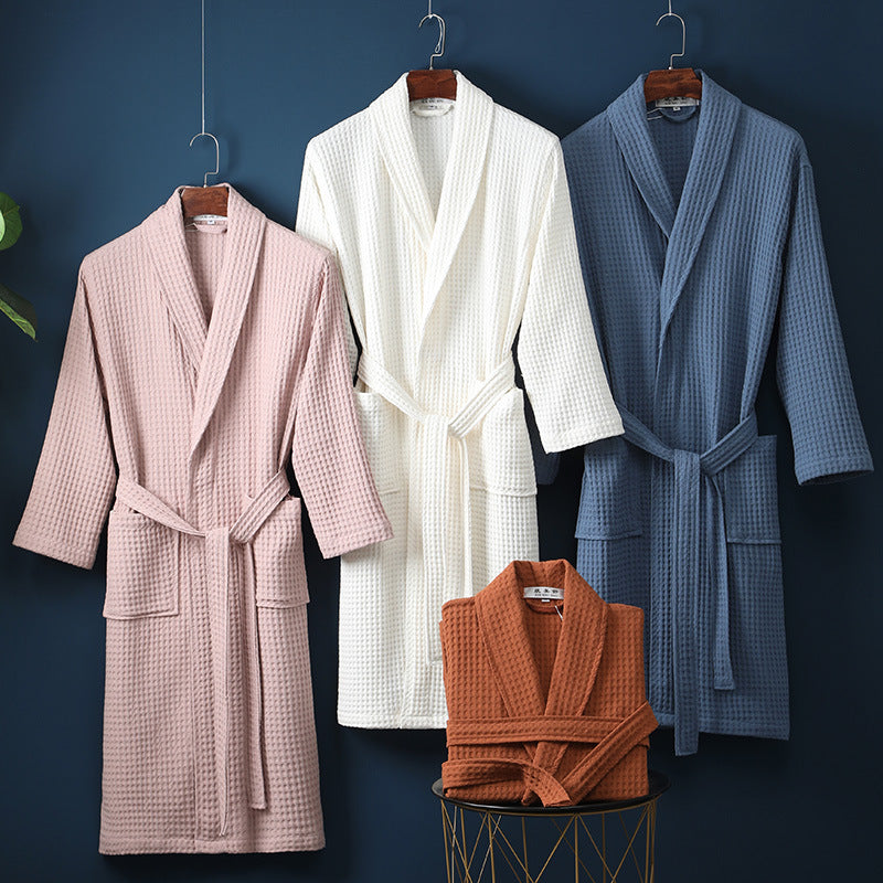 Pure Cotton Long Waffle Bathrobe