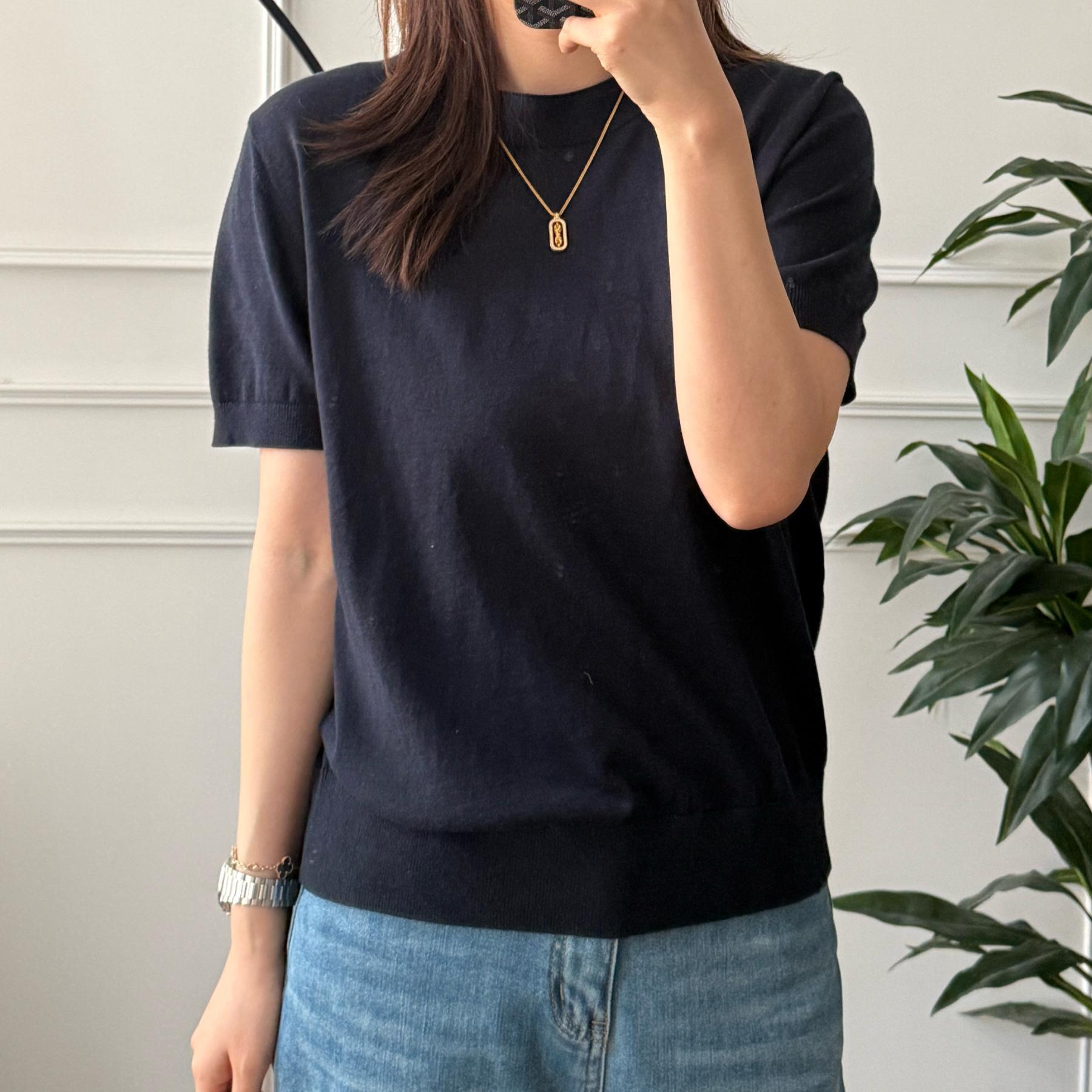 Pure Color Cotton Short Sleeve Sweater