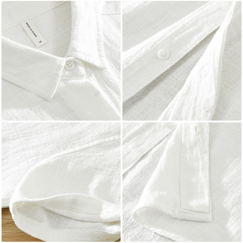 Breathable Cotton And Linen Lapel Short Sleeve Shirt